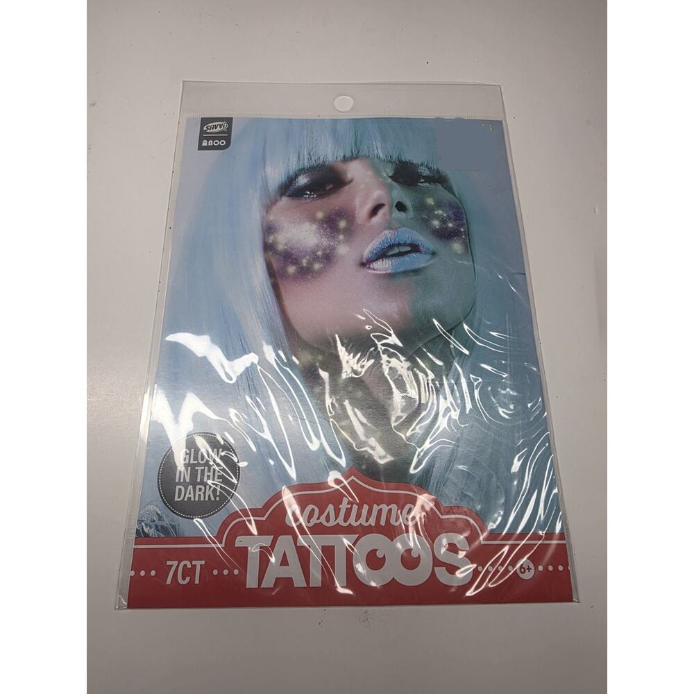 Savvi Boo Glow Tattoo Effect Temporary Tattoo Halloween Accessory 7 Pcs